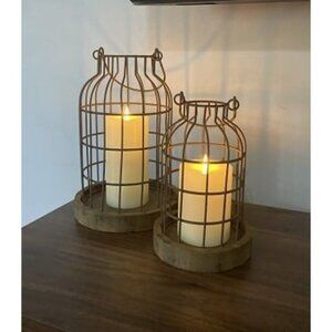 New 2PC Wire METAL CLOCHE SET, Set of 2, Brown